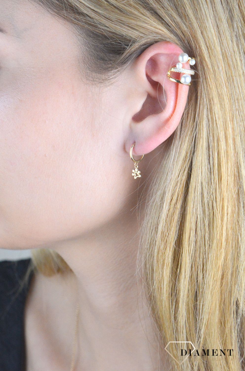 Złote kolczyki damskie 585 wiszące łapki psa KL 9047 585.jpg